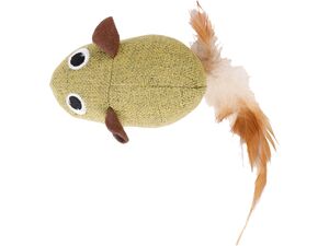 Flamingo hračka pro kočku myš 17 x 6 x 4,8 cm se šantou a peřím, textil, zelená