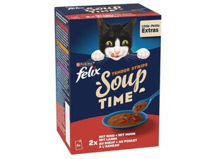 Felix Soup lahodný výběr, polévka pro kočky, 6 x 48 g hovězí, kuře, jehně