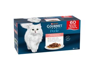 Gourmet kapsa Perle 60 x 85 g hovězí,kuře,králík.losos v omáčce 