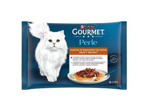 Gourmet kapsa Perle multipack 4 x 85 g Gravy Delight s kuřetem a hovězím v omáčce