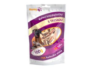 Hanny Food 100% sušené kuřecí trojúhelníčky s treskou 100 g