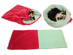 Marysa spací pytel XL 60 x 75 cm 3 v 1 barva k21 růžová / tyrkysová pro kočky