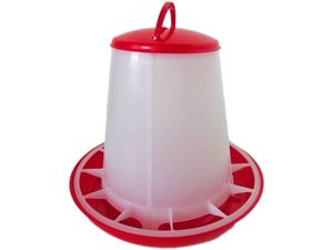 Tubusové krmítko pro kuřata, křepelky s přepážkami na 3 kg 22015 červeno - bílé