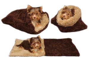 Marysa spací pytel Delux mini 37 x 40 cm 3 v 1 tmavě hnědá/ béžová pro štěňata / koťata