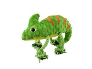 Nayeco hračka pro psa chameleon, pískací plyšová s lanem, 32 cm, zelená