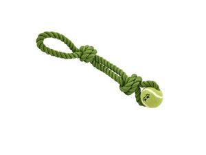 Nayeco hračka pro psa přetahovadlo bavlna s tenisákem 45 cm 320 g zelená 