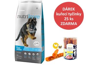 Nutrilove granule pro psy Junior L s čerstvým kuřecím 12kg + dárek tyč kuřecí č. 756