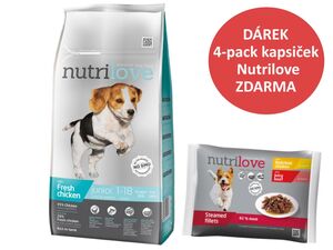 Nutrilove granule pro psy Junior S & M s čerstvým kuřecím 8 kg 