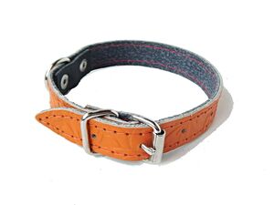 Obojek na psa kožený 30cm/14mm vzorovaný oranžový