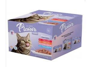 PLAISIR kapsička 24 x 85 g pro dospělé i steril. kočky hovězí,kuře,losos.pstruh v omáčce