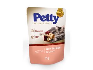 Petty kapsička 85 g trhané kousky losos pro kočku doprodej