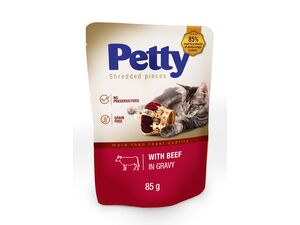 Petty kapsička 85 g trhané kousky hovězí pro kočku