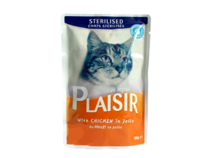 PLAISIR kapsička 100g cat Sterilised kuřecí v želé 4.018