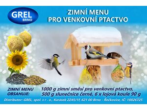 Zimní menu - 1 kg venkovní směs, 500 g slunečnice , 6ks lojové koule ve vědru