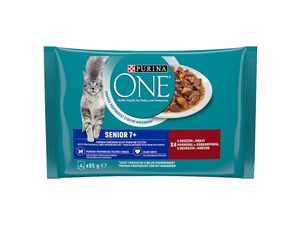 Purina ONE 7+Senior 4 x 85 g kapsa hovězí s mrkví ve šťávě 