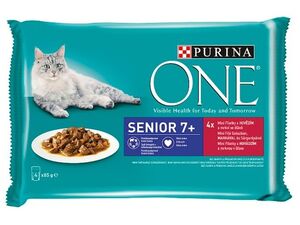 Purina ONE 7+Senior 4 x 85 g kapsa hovězí s mrkví ve šťávě