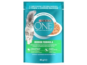 Purina ONE Indoor 85 g kapsa mini filet s tuňákem a fazolky ve šťávě