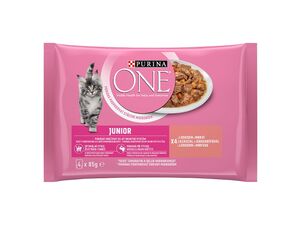 Purina ONE Junior 4 x 85 g kapsa mini filetky losos s mrkví ve šťávě