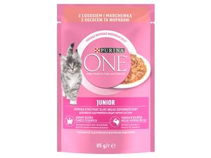 Purina ONE Junior 85 g kapsa mini filetky losos s mrkví ve šťávě