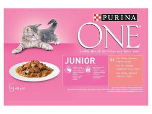 Purina ONE Junior 4 x 85 g kapsa mini filetky losos s mrkví ve šťávě