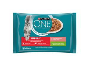Purina ONE Sterilcat 4 x 85 g kapsa losos s mrkví, krůta s fazolkama ve šťávě 