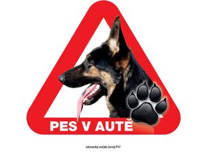 Grel nálepka na sklo pozor pes v autě německý ovčák černý