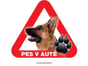 Grel nálepka na plech pozor pes v autě německý ovčák z profilu