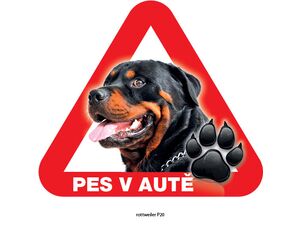 Grel nálepka na sklo pozor pes v autě rottweiler