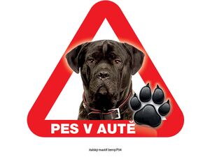 Grel nálepka na sklo pozor pes v autě mastif černý
