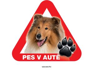 Grel nálepka na sklo pozor pes v autě kolie šeltie
