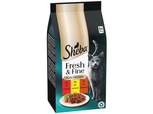 Sheba Fresh & Fine kapsa s hovězím a s kuřecím ve šťávě, 6 x 50 g