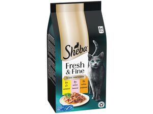 Sheba Fresh & Fine kapsa s kuřecím, krůtím a s lososem ve šťávě, 6 x 50 g