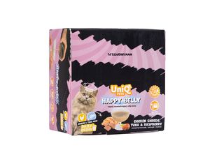 UNIQ PETS Happy Belly hydratační nápoj 8 ks x 85 g kuřetem,tuňákem a malinami 