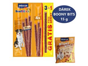 Vitakraft Beef Stick krůtí 3+1 zdarma + dárek Vitakraft dog Boony Bits small 15 g 