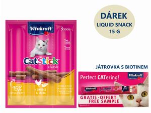 Vitakraft cat Stick drůbeží & játra 3 x 6 g +dárek Vitakraft cat Liquid snack játrovka s b