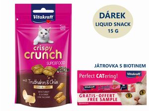 Vitakraft Crispy Crunch 60 g krůtí a chia + dárek Vitakraft cat Liquid snack játrovka s bi