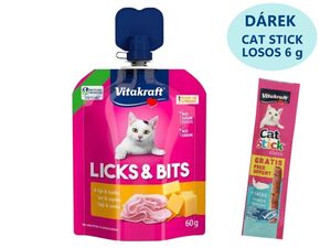 Vitakraft Licks & Bits (60 g) svačinka sýr šunka + dárek Vitakraft Cat Stick lachs 6 g