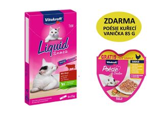Vitakraft Liquid Snack hovězí +inulin 6 x 15 g+dárek Vitakraft cat Poésie Creation kuře ze