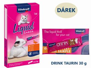 Vitakraft Liquid Snack kachna + betaglukan 6 x 15 g+ dárek Vitakraft cat drink taurine+Fla