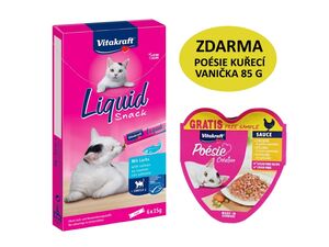 Vitakraft Liquid Snack omega 3-losos 6 x 15 g+ dárek Vitakraft cat Poésie Creation kuře ze