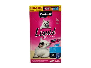 Vitakraft Liquid Snack losos + omega 3,  6 x 15 g + gratis tyčinka cat