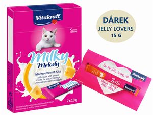 Vitakraft Milky melody se sýrem 70 g mléčný krém+dárek Vitakraft cat Jelly Lovers kuře krů