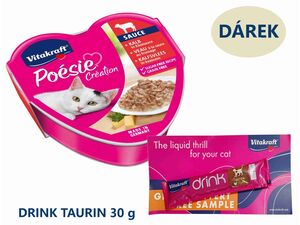 Vitakraft Poésie Création, telecí v sýrové omáčce 85 g, vanička + dárek Vitakraft cat drin