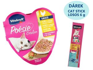 Vitakraft Poésie Creation kuře zelenina v omáčce 85 g, vanička + dárek Vitakraft Cat Stick