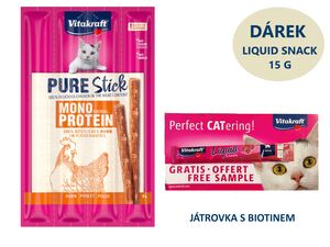 Vitakraft Pure Stick cat 4 x 5 g kuře+dárek Vitakraft cat Liquid snack játrovka s biotinem