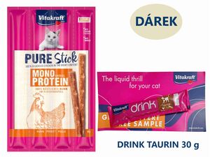 Vitakraft Pure Stick cat 4 x 5 g kuře+dárek Vitakraft cat drink taurine+Flavour