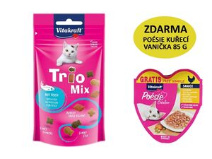 Vitakraft Trio mix rybí 60 g + dárek Vitakraft cat Poésie Creation kuře  85 g, vanička
