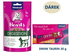 Vitakraft Vita Hearts Digestion -trávení 40 g kuřecí+ dárek Vitakraft cat drink taurine+