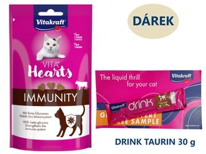 Vitakraft Vita Hearts Immunity 40 g hovězí + dárek Vitakraft cat drink taurine+Flavour