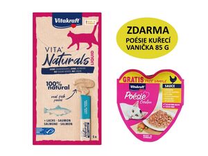 Vitakraft Vita Naturals Cat Liquid 5 x 15 g losos +dárek Vitakraft cat Poésie Creation kuř
